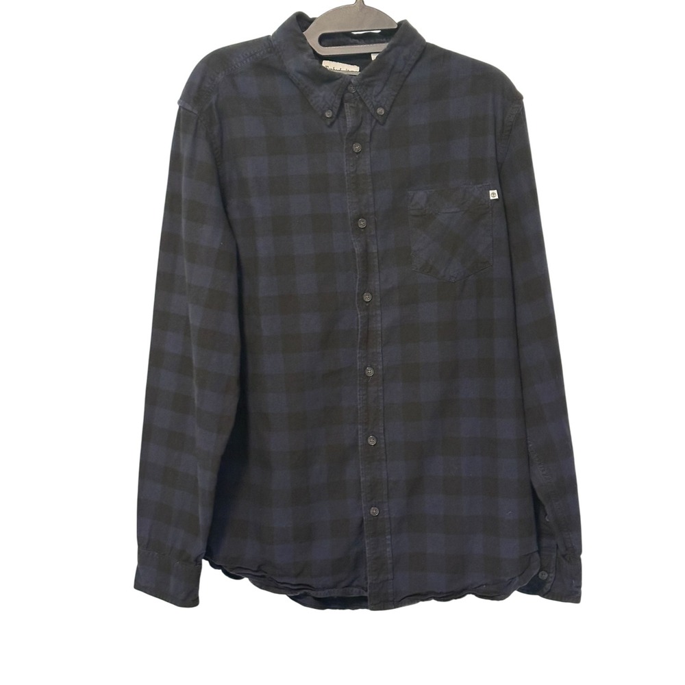 Timberland Men's Large Navy Black Buffalo Plaid Button Down Shirt Long Sleeve